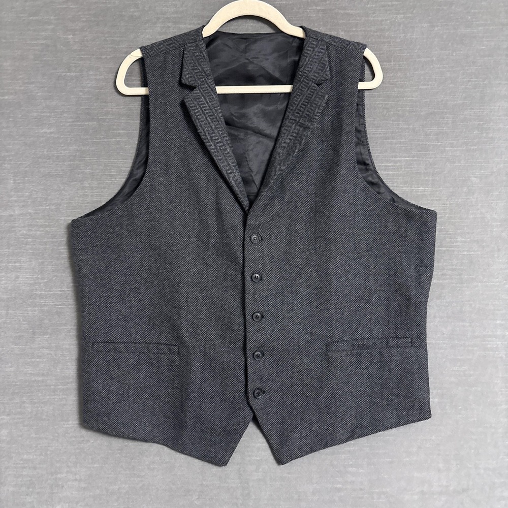 Voboom Vest‎ 2XL Gray Wool Blend Herringbone Tweed Waistcoat Classic Dress 46/48